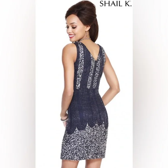 SHAIL K RED CHIFFON BEADED COCKTAIL DRESS SIZE 6 - Picture 2 of 3